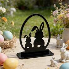 1/4pcs Black Easter Egg Decorations With Rabbit And Rabbit Ears, 2D Acrylic Design, Suitable For Decorating Window Sills, Bookshelves, Bedrooms, Living Rooms, Also Can Be Used As Holiday Party Gifts - Easter Ornaments - View 8