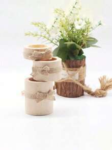 1 pieza Juego de portavelas de madera, envuelto a mano con cuerda de cáñamo, diseño natural, esencial para una cena a la luz de las velas acogedora - color madera - Ver 9