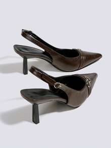 女士咖啡棕色高跟鞋，露趾高跟鞋，派对高跟鞋，婚鞋，玛丽珍鞋，时尚搭扣正装鞋，高跟凉鞋，无后跟尖头套脚高跟鞋 - 咖啡棕 - 查看 5