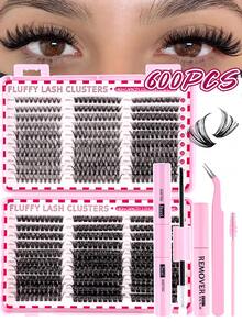 600/620 pièces Ensemble de faux cils D Curl volumineux et épais, diverses combinaisons, longueur 10-16 mm, naturels et doux. L'ensemble comprend de la colle à cils, de l'adhésif, un spray de fixation, des pinces à épiler et une brosse à cils, convient pour les cils clairsemés et les faux cils. Convient pour les voyages, le port quotidien (facile pour les débutants), les mariages, les sorties, les fêtes, les vacances, également idéal comme ensemble de cils de Noël/Halloween/cadeau. - Noir - Voir 17