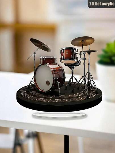 2D亚克力桌面摆件，1件，设计灵感源自经典架子鼓，（20厘米/7.87英寸）音乐主题双面配件，适用于家庭、办公室、卧室、咖啡馆、装饰卡片等。