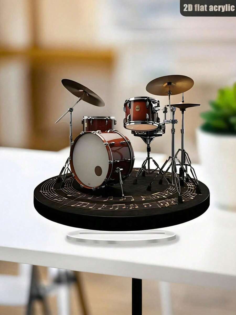 Trang trí để bàn 2D bằng acrylic, 1 chiếc, thiết kế lấy cảm hứng từ bộ trống cổ điển, (20cm/7.87in) Phụ kiện hai mặt chủ đề âm nhạc, thích hợp cho nhà cửa, văn phòng, phòng ngủ, quán cà phê, dùng để trang trí thiệp, v.v.