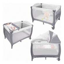 Cuna Corral Plegable Para Bebe Con Ruedas Y Mosquitero - Gris - Ver 7