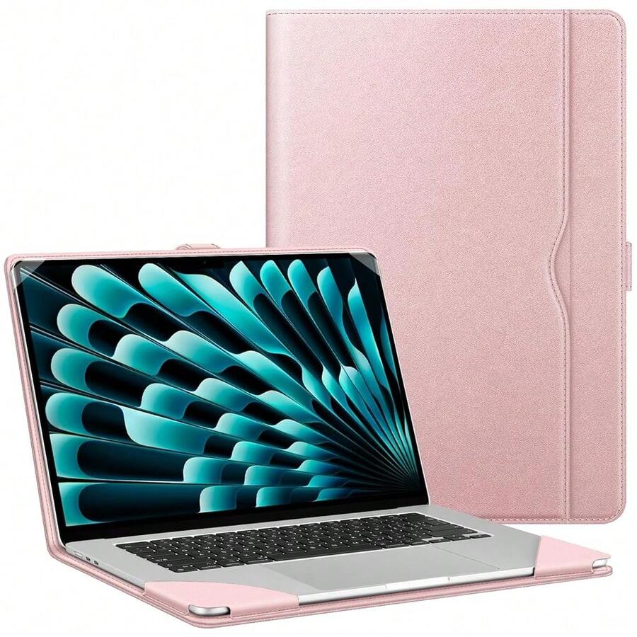 Fintie Sleeve Case For MacBook Air 15 Inch A3241 A3114 A2941 (2023 2024 2025 Release), Premium PU Leather Folio Book Cover For MacBook Air 15.3\ M2 M3 M4 Chip With Touch ID (Rose Gold) - RoseGold - 查看 1