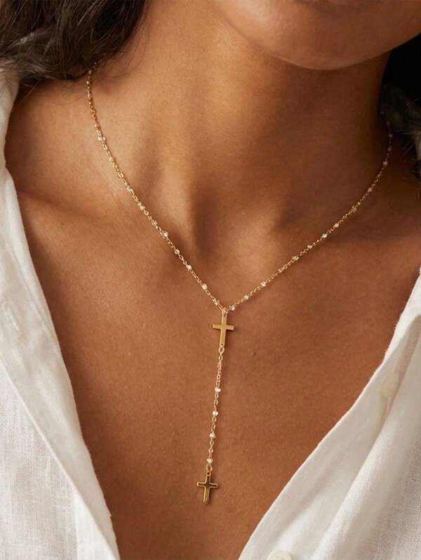 1 st. modernt långt korshalsband med tofsar, elegant Y-format pärlhalsband, lämplig för kvinnors vardag, dejt, semester, bröllop, högtidskläder, vardags- och speciella tillfällen, födelsedagspresent, mors dag, alla hjärtans dag