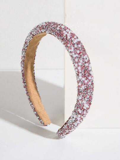 1pc Fashionable Korean Style Pink Headband With Rhinestone & Pearl Decor, Suitable For Ballroom, Party And Various Occasions