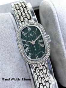 1 chiếc đồng hồ nữ Pablo Raez màu bạc-xanh lá cây, đồng hồ đeo tay nữ đính kim cương quyến rũ, đồng hồ thạch anh hình oval sang trọng bằng thép không gỉ đính kim cương, dây đeo kim loại bằng thép, đồng hồ nhỏ thanh lịch kiểu retro dành cho nữ dự tiệc, mặt số La Mã, đồng hồ thạch anh. - Một cỡ - Xem 7