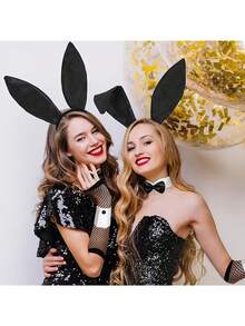 Set costum de iepure negru/roz, bandă de păr în stil retro pentru urechi de iepure, accesorii pentru manșetă și coadă, potrivit pentru petrecerea de Paște, evenimente cu tematică de iepure și alte decorațiuni de petrecere - Multicolor - Vizualizare 4