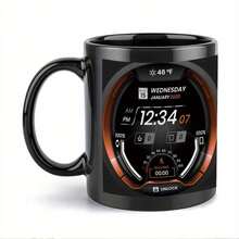 1个/2个11盎司数字时钟，带温度图案印花设计，陶瓷咖啡杯，11盎司保温杯，可重复使用旅行杯，适合家庭和办公室使用。 - 彩色 - 查看 6