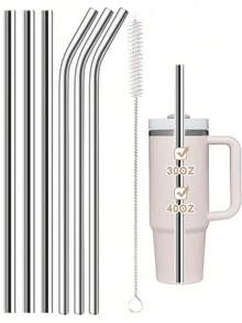1/2/6Pcs Extra Long Reusable Stainless Steel Metal Straws With Cleaning Brush For 30/40oz Cups Replace Plastic - Multicolor - View 6