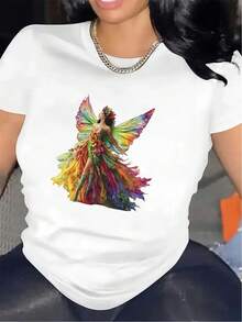 T-shirt noir à manches courtes avec design coloré, en tissu léger et durable, convient pour les sorties décontractées à la maison ou au restaurant, couleurs vives, coupe confortable, parfait pour un usage quotidien. - Noir - Voir 6