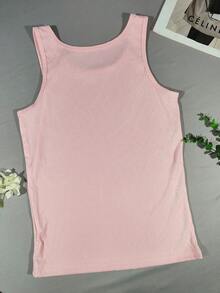 Versatile Pink Round Neck Sexy Minimalist Backless Camisole, Fitted Breathable Casual Sleeveless Top For Women - Pink - View 8
