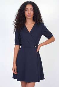 Naf Naf Navy Wrap Dress Robes Courtes Navy Blue Fabric - Navy Blue - View 2