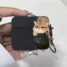 Cat-Themed Anti-Drop Protective Case Compatible With Apple Bluetooth Earphones, Suitable Compatible With Apple Bluetooth Wave Earphone Case, Scratch-Resistant And Anti-Fall - Black - View 5