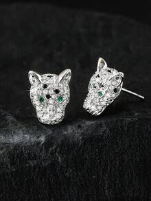 1 par de pendientes de aro con diseño de cabeza de leopardo con circonita completa, y 1 par de pendientes de botón con diseño de búho de lujo con circonita de cobre, en colores dorado y plateado, con diseño único de esqueleto de escorpión, adecuados para uso diario y de fiesta, unisex - Multicolor - Ver 5