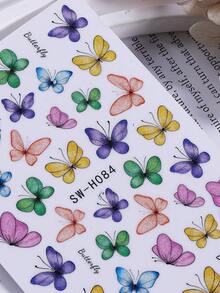 2片装闪亮彩色蝴蝶美甲贴纸，自粘式美甲装饰，绿色、紫色、黄色、粉色、蓝色蝴蝶贴纸，美甲配件，女士DIY家居及沙龙美甲设计，美甲用品 - 彩色 - 查看 8