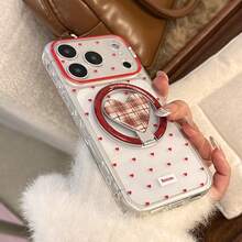 GUCADI 1pc Transparent Magnetic Heart-Shaped Grip + Cherry Cocoa Heart-Shaped Magnetic Phone Stand, Compatible With IPhone 17 Pro Max, 16, 15, 13 Soft Case, Creative, Retro, Geometric, Korean Style, Minimalist, Niche, Ins Style - Clear - View 9