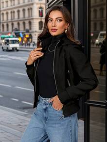 Giolshon Women's Casual Versatile Drawstring Jacket Perfect For Spring And Fall Closet - Black - View 8