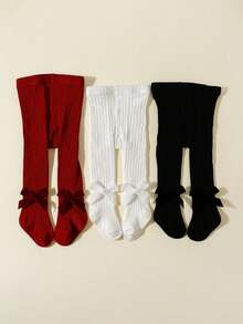 3pcs Girls' Bow Decor Tights Leggings For Everyday Wear - Multicolor - View 16