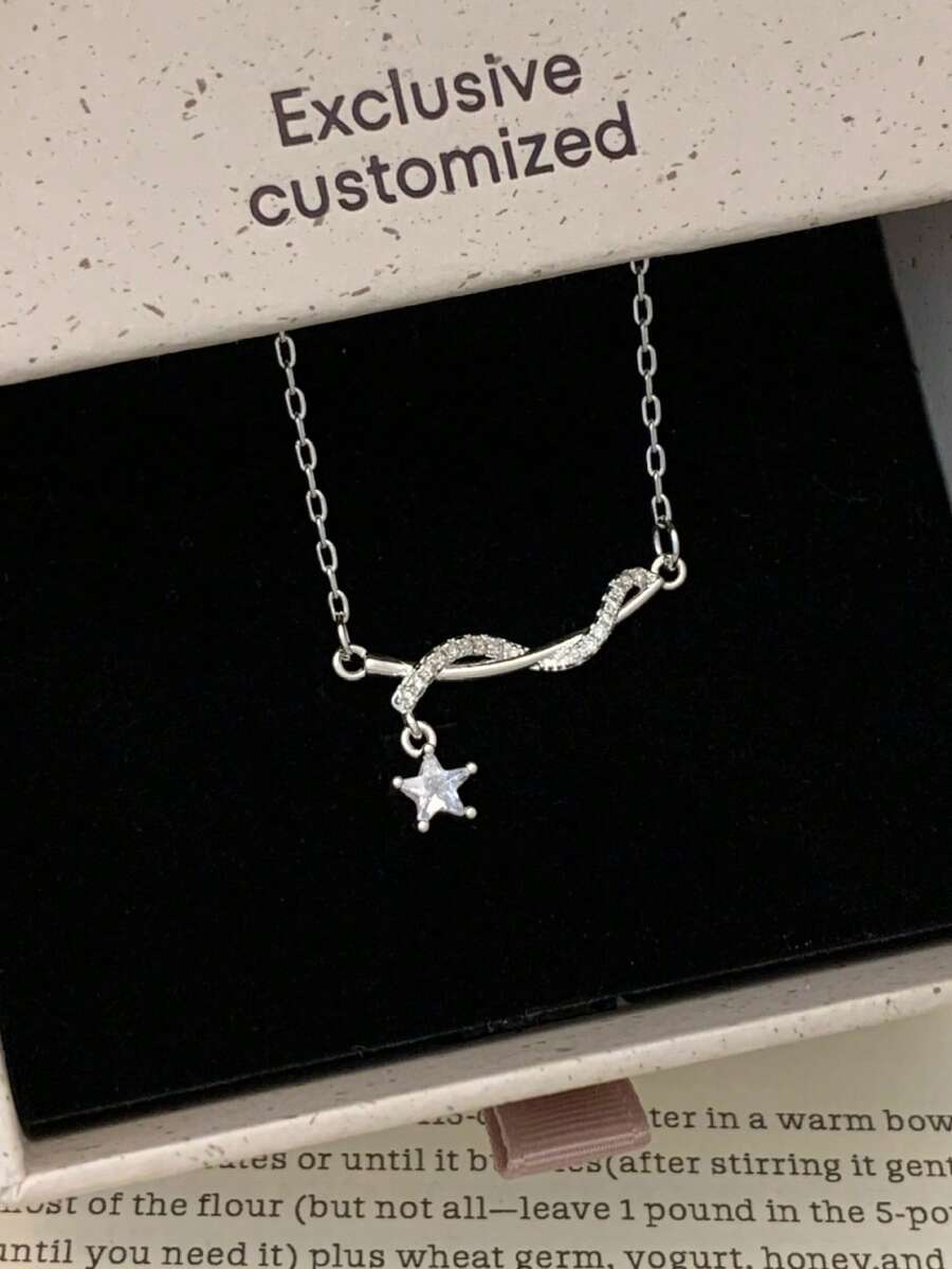 Asymmetric Wrapped Star Pendant Necklace With Rhinestones - Silver - View 1