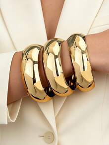 Bộ 3 vòng tay bản rộng thiết kế hình học sang trọng phóng đại cổ điển, thích hợp cho phụ nữ đeo hàng ngày, tiệc tùng, đi nghỉ, hẹn hò, lựa chọn quà tặng hoàn hảo - Vàng 12 - Xem 3