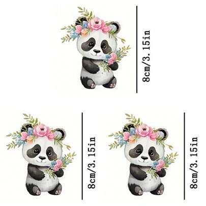 3pcs Panda Heat Transfer Patches, Ironing And Washable, Suitable For T-Shirts, Jeans, Sweaters, Handbags, Pillows, Cushions