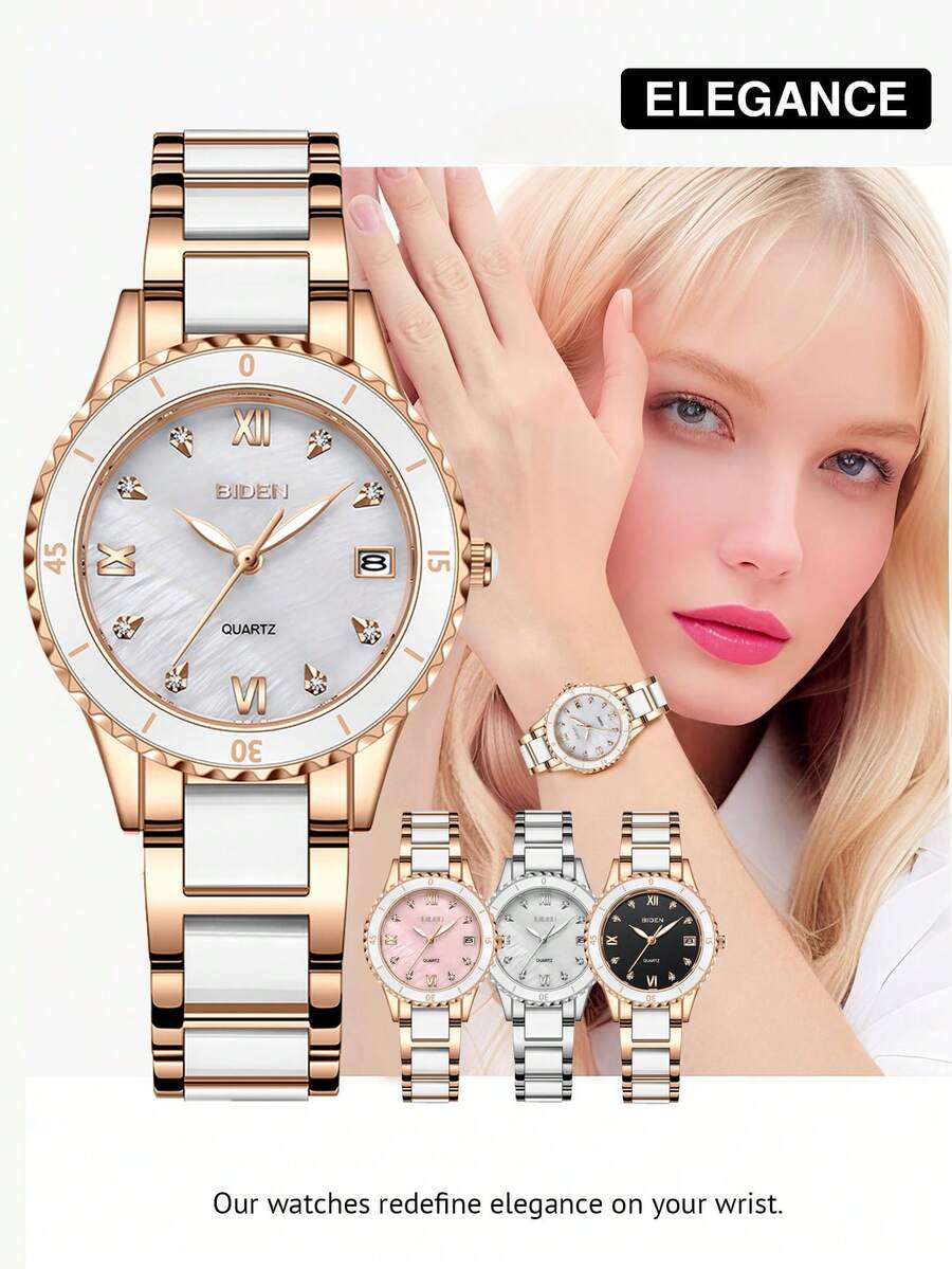 BIDEN 1Pc Small Round Retro Luxury Women's Watch, Elegant Bracelet Quartz Watch, Classic Design Women's Date Watch - one-size - View 1