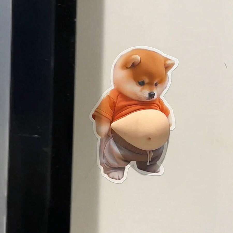 3D可爱柯基幼犬肚皮贴纸，适用于手机、冰箱装饰 - 彩色 - 查看 1