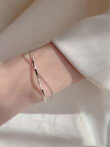 1件优雅女士几何双层手链，简约ins风设计，时尚简约，适合日常佩戴，情人节礼物 - 銀色 - 查看 3