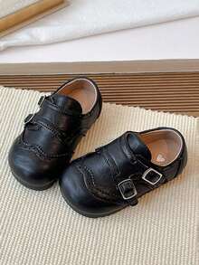 1 Pair Girls' Cute Princess Thick Sole Loafers, Breathable Soft Bottom Non-Slip Versatile Children Leather Shoes, Simple & Fashionable Infant Toddler Walking Shoes, Easy On/Off, Suitable For Spring, Summer, Autumn - Black - View 4