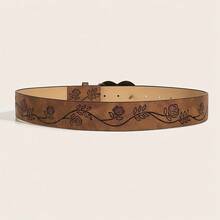 1pc Women's Retro Carved Heart Print Western Style Denim Belt, Versatile For Jeans And Dresses - Multicolor - View 2