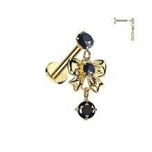 1pc Cute Bowknot Dangle Cartilage Ear Stud, 316 Stainless Steel Flat Base, Internal Thread Body Piercing Jewelry, Gift For Party & Daily Wear Valentines - Bow - View 22