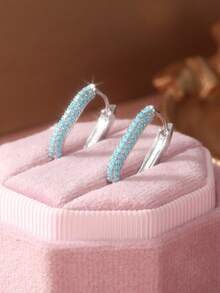 Pendientes cuadrados geométricos de estilo bohemio en azul, accesorio de joyería elegante y casual adecuado para la vida diaria de las mujeres, regalo de Navidad perfecto - Azul - Ver 2