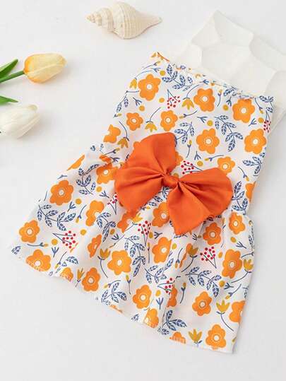 1 pieza Vestido de mascota con decoración de lazo de poliéster delgado y sin estiramiento, adecuado para usar todo el año en osos de peluche (Este artículo no tiene estiramiento y es pequeño, se recomienda pedir 1-2 tallas talla grande)