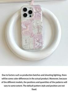 1pc Pink & White Plaid Deer & Dog Candle Book Pattern Phone Case - Compatible With Apple 17 Air 16 15 14 13 12 11 Pro Max Plus, Cute Princess Style Phone Case Suitable For Women, Ideal Gift For Female Friends - Baby Pink - View 4