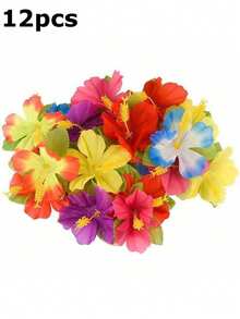 24pcs Artificial Hibiscus Flowers, Tropical Party Decorations, Fake Flowers Suitable For Jungle Beach Theme Party, Tabletop Decor, Room Decor, Home Decor, Birthday Decor, Bathroom Decor, Living Room Decor, Valentine's Day, Graduation Gift - Hibiscus - View 5