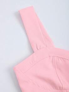 2pcs/Set Thick Strap Button Front Fitted Camisole & Wide Leg Casual Pants Set Pink Summer - Pink - View 7