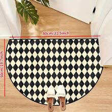 1pc Black & White Checkerboard Pattern Semi-Circle Rug, Soft Velvet Material, Retro Geometric Design Carpet, Bathroom Mat, Bath Rug, Doormat, Small Rug, Carpet, Mat, Home Decor, Area Rug, Outdoor Mat, Area Carpet, Bedroom Rug, Washable Carpet - Multicolor - View 3