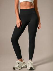 NcmRyu Leggings elásticos de cintura alta de unicolor con costillas sin costuras y ajuste ceñido para mujer, primavera - Negro - Ver 7