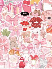 50张卡通可爱粉色物体贴纸，适用于笔记本电脑、剪贴簿、行李箱、滑板、头盔等DIY卡通涂鸦贴纸 - 1 Set - 查看 1