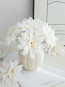 12PCS Champagne Colored Simulated Dahlias With Stem Artificial Flowers, Silk Artificial Flower Simulation Plants, Suitable For Home Room Decoration, Spring Dining Table Center Decoration, Outdoor Garden Center Decoration - White - View 4