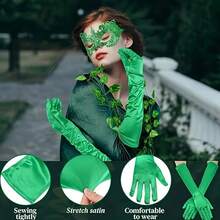 3pcs St. Patrick's Day Costume Set, Green Women's Outfit Including 1pc Green Lace Disguise, 1 Pair Green Gloves, 5pcs Hanging Fake Ivy Vines, Suitable For St. Patrick's Day Party, Ball, Carnival, Ivy Costume Set - Multicolor - View 6