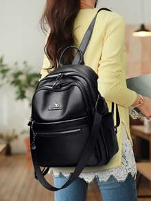 LANYIBAIGE 时尚双肩包 女士单肩包 简约背包 女式软皮背包 女士旅行包 大容量书包 - 黑色 - 查看 12