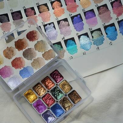 12-Color Pearl Watercolor Pigment, Solid Packaging For Chinese Painting, Thangka Calligraphy, Professional Art Use For Color