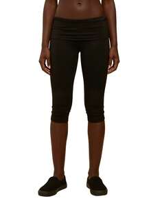 Pantalones capri de mujer de unicolor con cintura baja y pliegue, ajustados, acortados, para verano, yoga, ejercicio y fitness - Negro - Ver 7