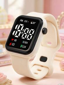 2pcs Battery Powered Fashion Electronic Watch, LED Display, Soft Silicone Strap, Rectangular Dial, Time Display Only, Suitable For Daily Wear, School, Sports, Gifts - Multicolor - View 3