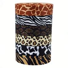 1.6厘米宽动物纹罗缎丝带，豹纹和斑马纹礼品盒包装丝带，5码长 - 彩色 - 查看 4