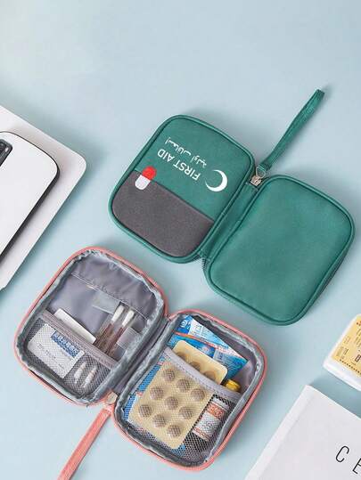 Portable Medical Kit Printed With Featuring The Letter "First Aid" Pattern| Waterproof Large Capacity First Aid Kit For Travel, Home, Dormitory, Car & Emergency | Essential For Students, College Dorm, Family Use, Nurses, Outdoor Adventures | Includes Storage Bag For Pills, Bandages, Medicines, Supplies | Compact, Lightweight, Survival Kit, Daily Healthcare Organizer