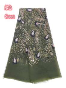 5 Yards/1 Yard Green African Mesh Lace Fabric, 2026 French Sequin Embroidered Handmade Beaded Nigerian Mesh Netting For Wedding Party - A - View 13