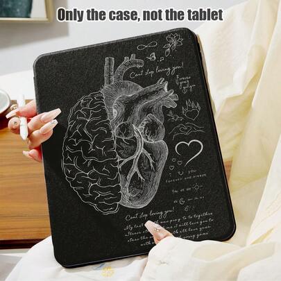 1个720度旋转翻盖支架保护套，黑色心形图案，带笔槽，PU皮革材质，支持自动休眠/唤醒功能，兼容荣耀平板8/9/10、荣耀GT 11.5英寸/X7/X8A/X9/X8Pro/X9Pro/V9/V8 Pro、MatePad 11英寸（2023/2022款）/MatePad 11.5英寸（2026款）、红米等机型。